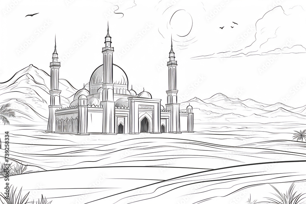 Fototapeta premium Coloring Pages of mosque in country