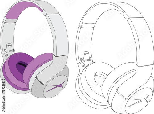 Kids Headphone Vector Art Illustration, electroacoustic transducers, which convert an electrical signal to a corresponding sound. photo