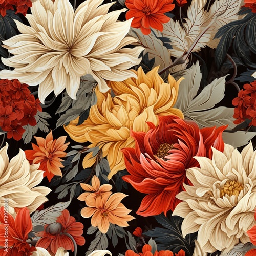 Elegant seamless floral pattern with vibrant flowers and delicate foliage