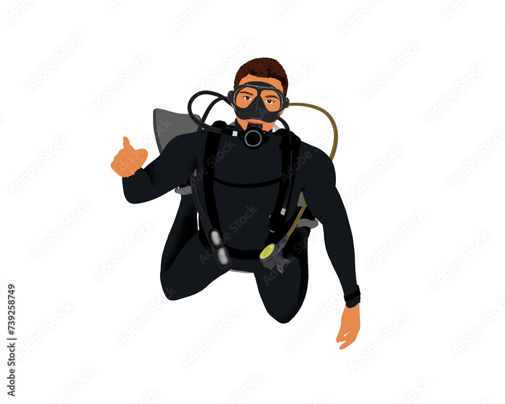 Male scuba diver pointing