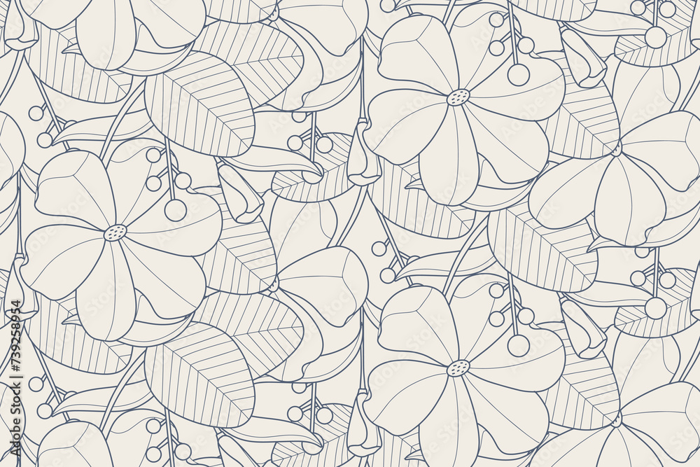 Tropical leaf line art wallpaper background vector. Natural monstera and banana leaves pattern design in minimalist linear.	
