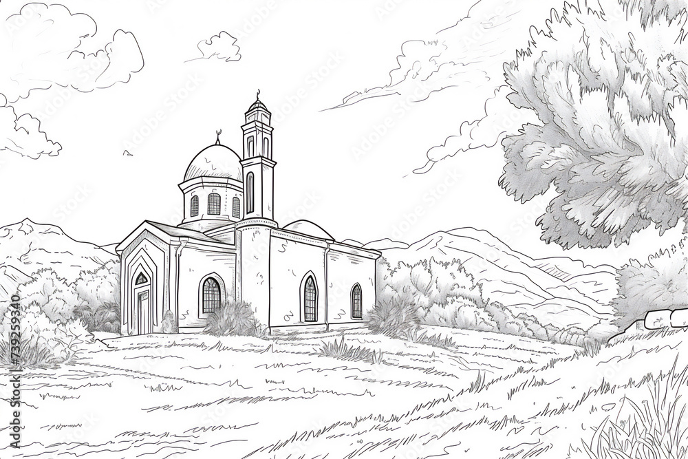 Coloring Pages of mosque in country