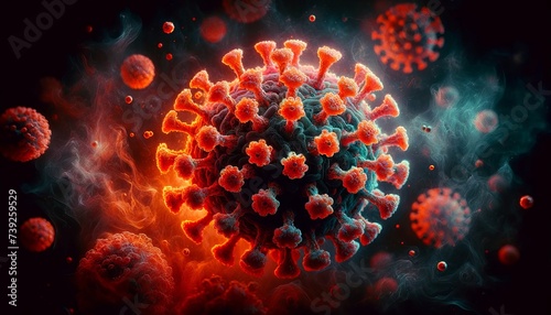 Vivid Illustration of Coronavirus Particles © Riz
