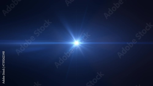 Loop center flickering golw blue star optical lens flares shine light animation art on black abstract background. Lighting lamp rays effect dynamic bright video footage  photo