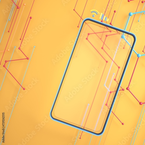 smartphone 3D illustration. abstract background. 3D rendering image. object geometry design. digital technology concept. smart mobile phone border. display stage online advertising. network media app