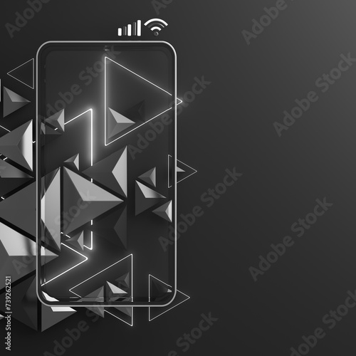 smartphone 3D illustration. abstract background. 3D rendering image. object geometry design. digital technology concept. smart mobile phone border. display stage online advertising. network media app