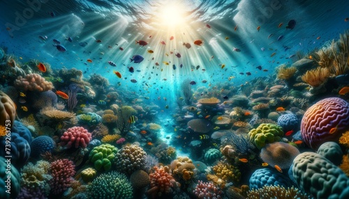 Vibrant Coral Reef Teeming with Marine Life