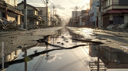 Landscape of a city completely destroyed after a huge flood Generative AI Illustration © SVasco