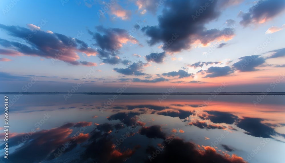 Serene Sunset Reflections on Calm Water Surface