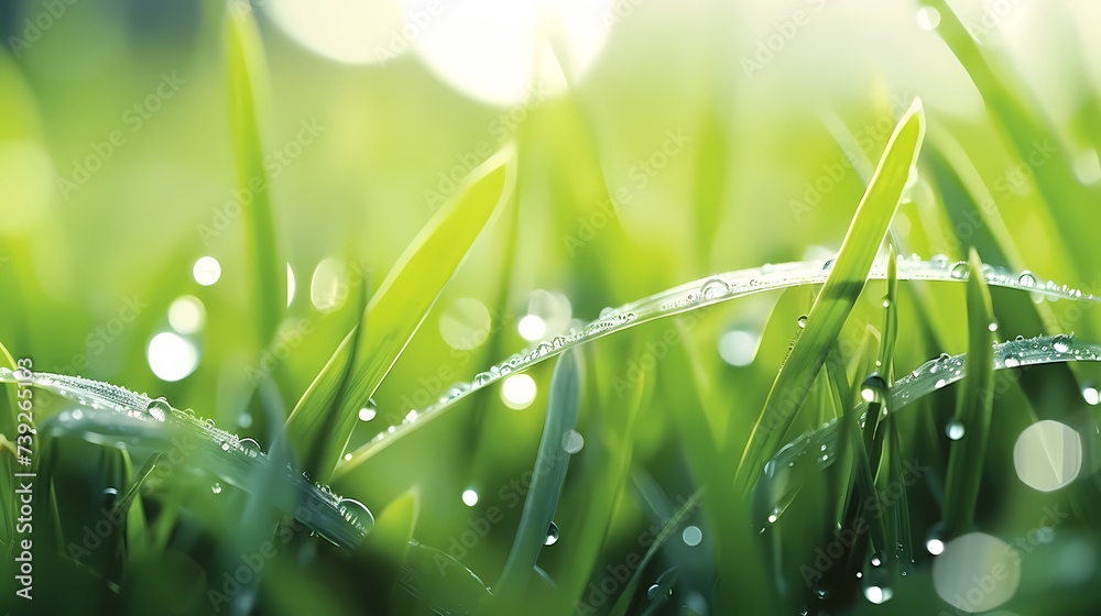 Fototapeta premium Morning dew is attracted by fresh green leaves