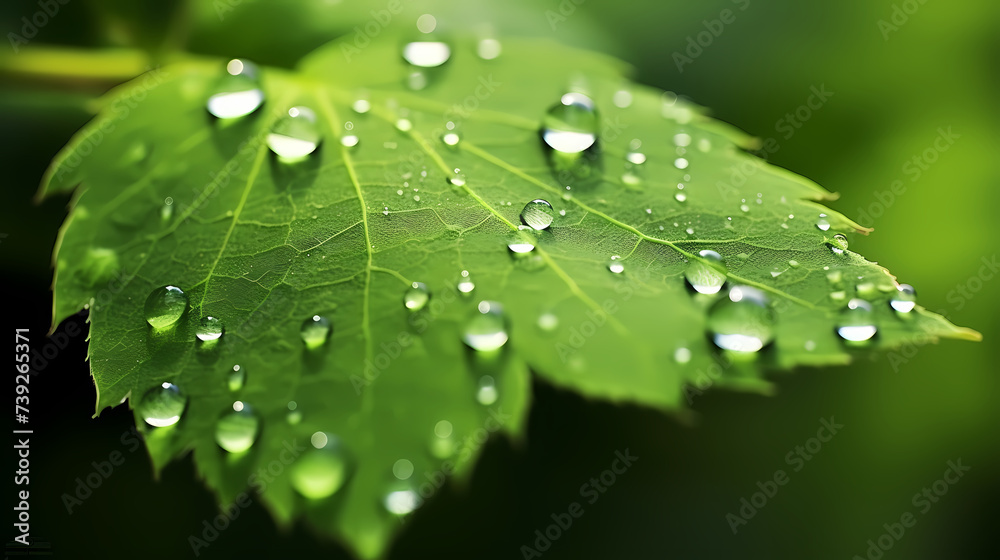 Raindrops on green leaves in nature close-up Raindrops on green leaves in nature close-up