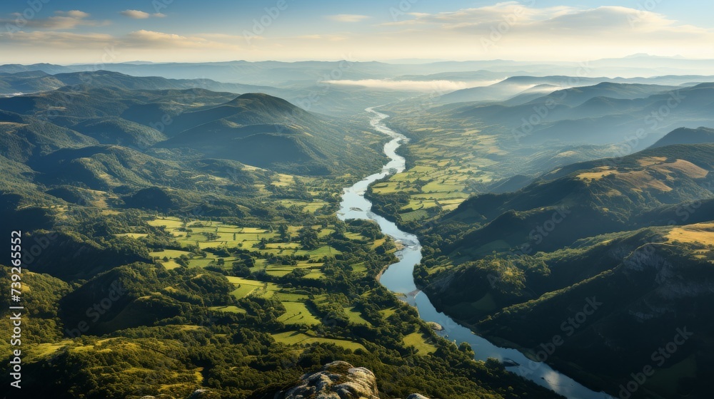 Aerial view of a landscape from a hot air balloon, patchwork fields and rivers below, early morning light, capturing the unique perspective and tranquility of b Aerial view of a landscape from a hot air balloon, patchwork fields and rivers below, early morning light, capturing the unique perspective and tranquility of b