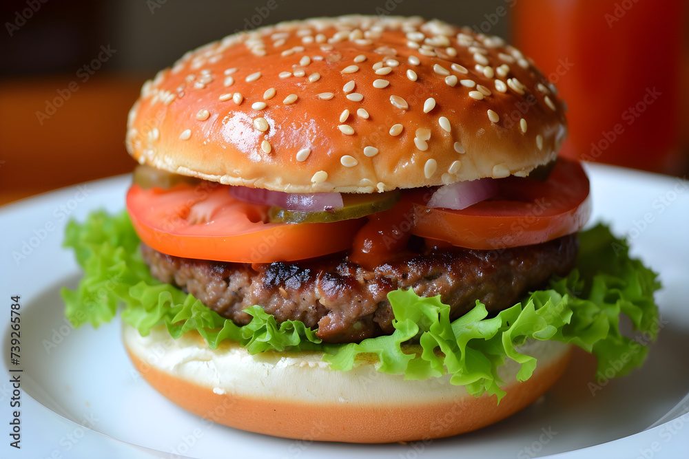 burger and fries in the kitchen, wooden table, copy space, ketchup. hamburger, diner, american lunch, fast food, junk food. cafe or restaurant menu ad.
