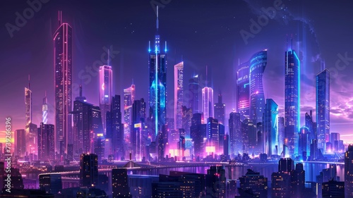 Dazzling City Lights Digital Art - A breathtaking cityscape at night  illuminated by dazzling digital lights  capturing the essence of a vibrant metropolis.