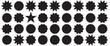 Set of black price sticker, sale or discount sticker, sunburst badges icon. Stars shape with different number of rays. Special offer price tag. Red starburst promotional badge set, shopping labels