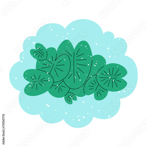 Waver lily leaves in pond in cartoon style