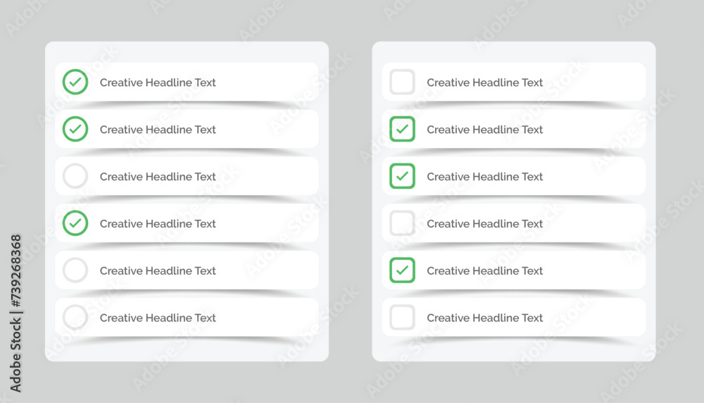Simple multiple choice checklist ui template with curve shadow Simple multiple choice checklist ui template with curve shadow