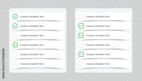 Simple multiple choice checklist ui template with curve shadow