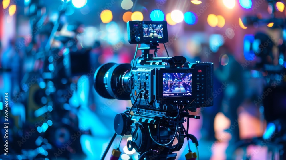 Event Videography Camera Work - A professional video camera capturing a colorful stage event