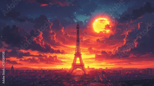 Illustration of Eiffel Tower in Paris © senadesign