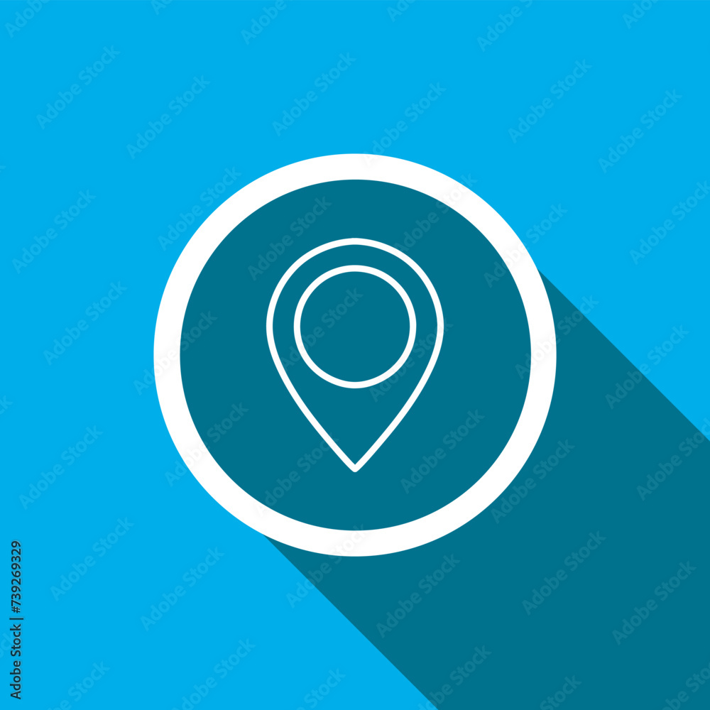 Location icon vector. Pin icon sign symbol in trendy flat style. Pointer vector icon illustration isolated on blue background Location icon vector. Pin icon sign symbol in trendy flat style. Pointer vector icon illustration isolated on blue background