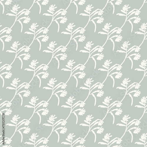 Modern botanical minimal wildflower vector pattern. Summer gender neutral pressed flower silhouette background. Simple nature floral paper cut out wallpaper for wedding, hedgerow decor repeat tile.