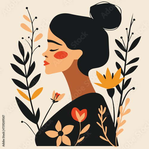 illustration of a woman with flowers, international women's day photo
