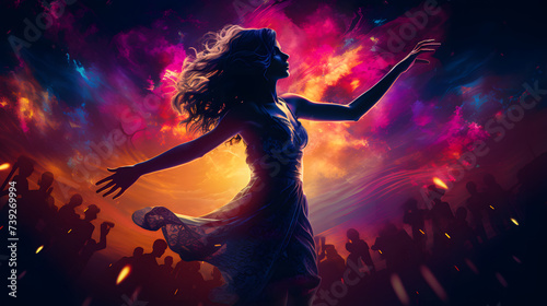 Graceful Silhouette of a Girl Dancing in a Vibrant Nightclub - Energy and Joy in Motion