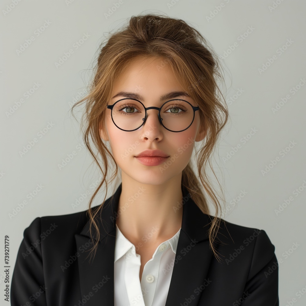 Beautiful woman in business suit and glasses