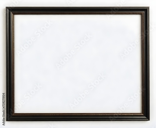 An empty black picture frame against a white background