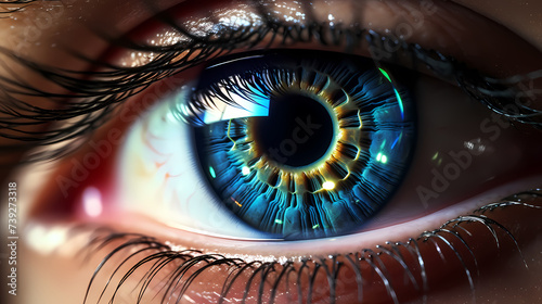 Human eye close-up, human eye close-up with virtual hologram elements