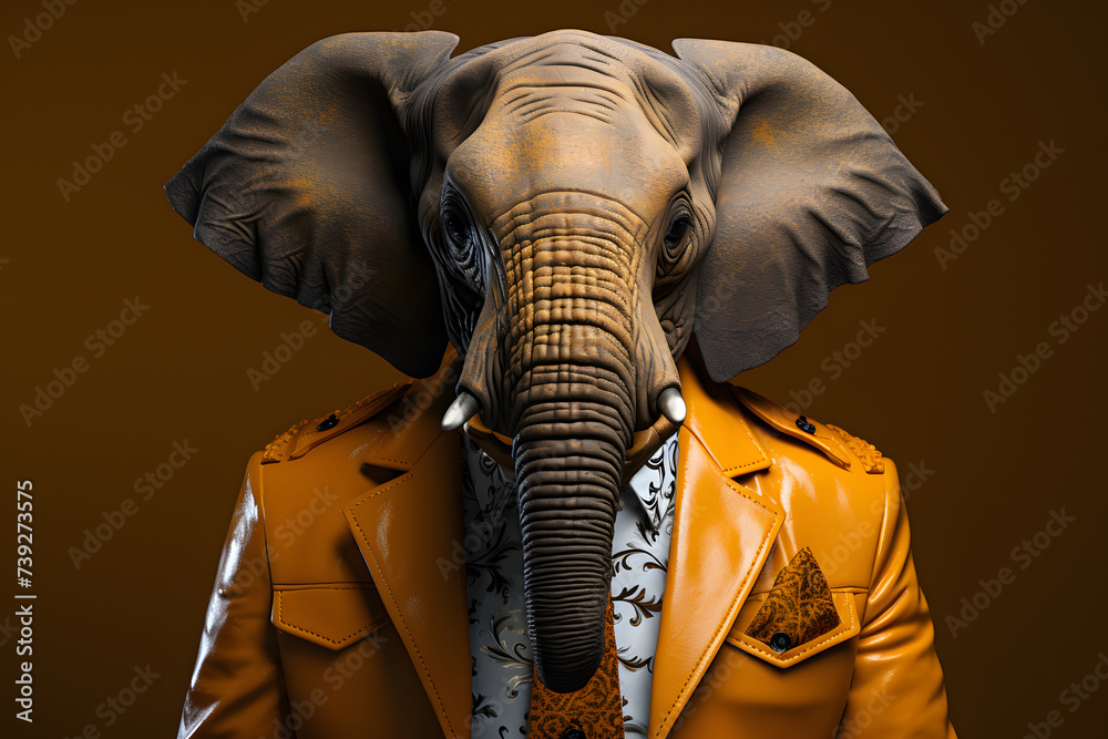 Elephant in Fashionable Outfit, Ideal for Dynamic and People-Oriented Marketing.