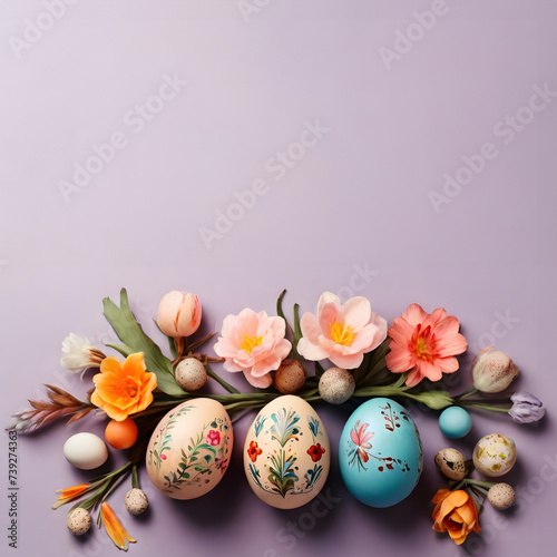 Easter Eggs background with copy space. Banner