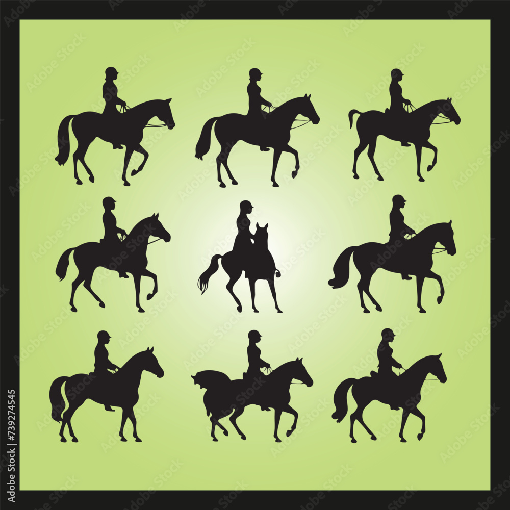 Horseback rider silhouette set