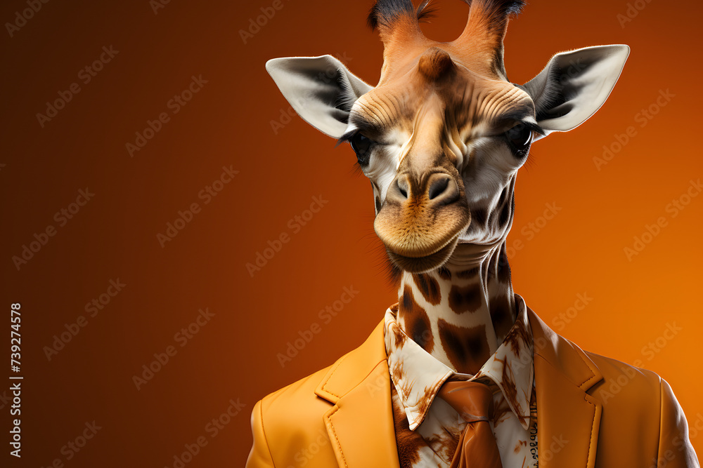 Giraffe in Fashionable Outfit, Ideal for Dynamic and People-Oriented Marketing.