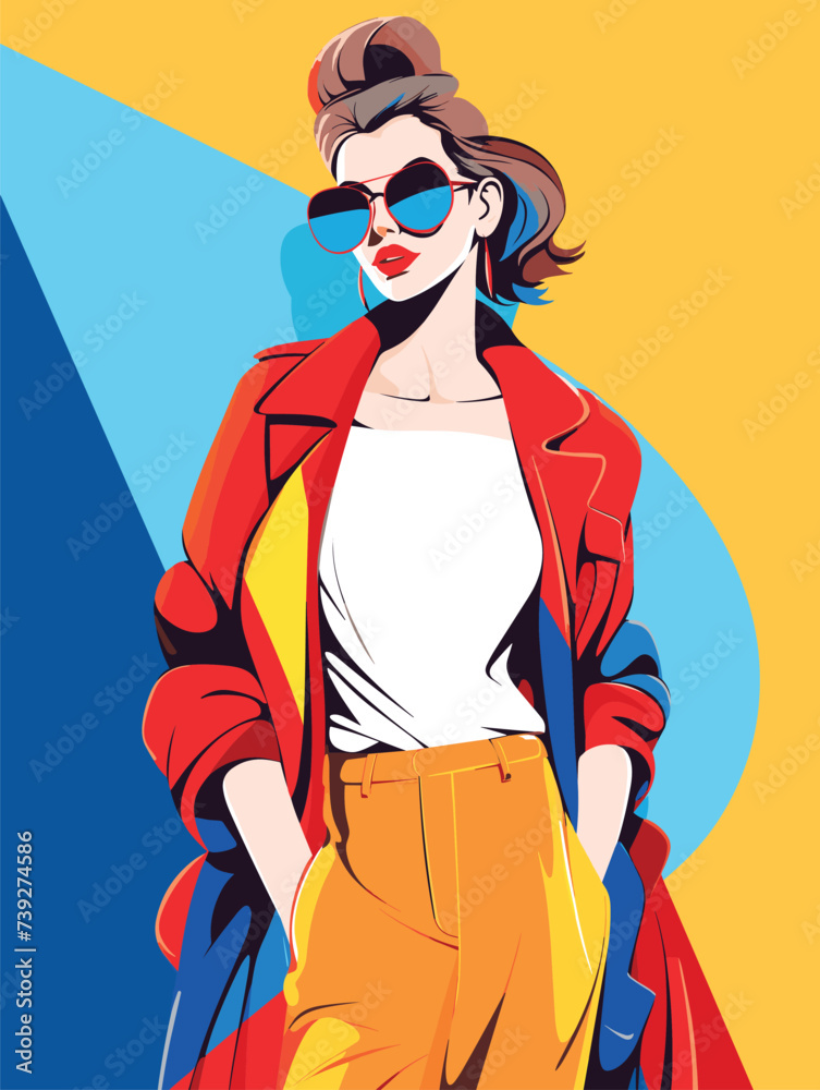 Fashionable woman wearing stylish trendy outfits. Modern young pretty woman models portraits, posing in casual urban apparel, clothes. Flat vector illustration Fashionable woman wearing stylish trendy outfits. Modern young pretty woman models portraits, posing in casual urban apparel, clothes. Flat vector illustration