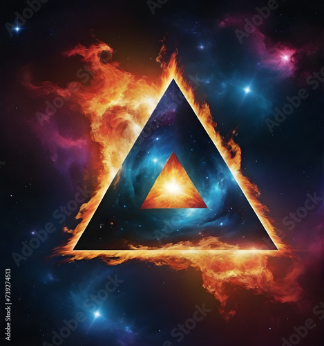 Triangular pyramid in space, abstract space background, 3d illustration