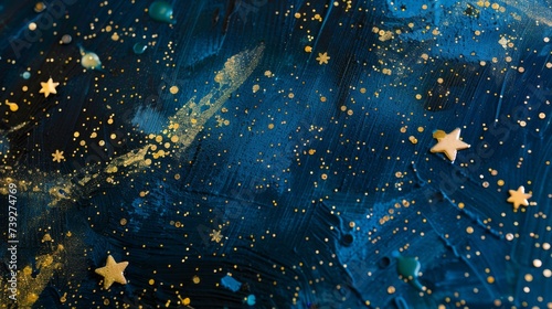 Celestial Mixed Media Artwork with Gold Star Splatter photo