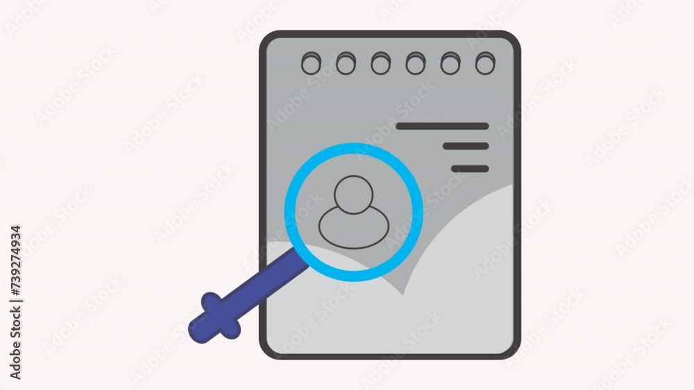 Animated of Close up of magnifying glass with person icon, great for HR, recruitment, job search, or finding personal information concepts. Animated of Close up of magnifying glass with person icon, great for HR, recruitment, job search, or finding personal information concepts.