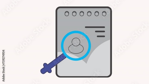 Animated of Close up of magnifying glass with person icon, great for HR, recruitment, job search, or finding personal information concepts.