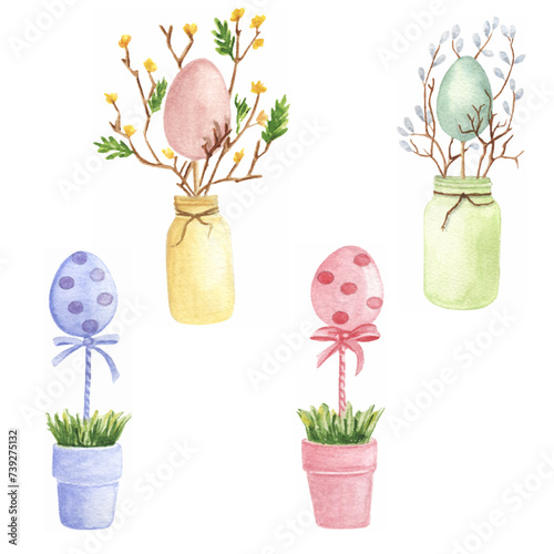 vector watercolor easter cliparts collection set