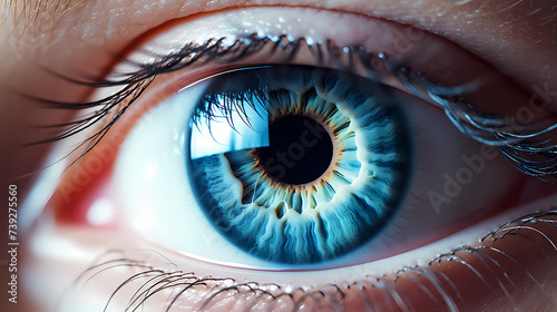 Human eye close-up, human eye close-up with virtual hologram elements