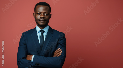 Central African Businessman, Isolated on Solid Background - Copy Space Provided photo