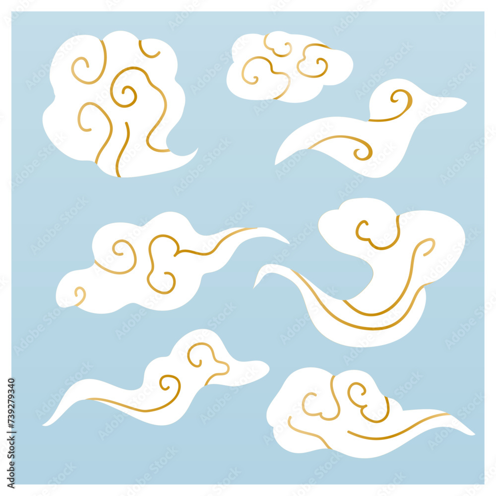 Fototapeta premium Chinese Traditional cloud stickes design clipart vector set