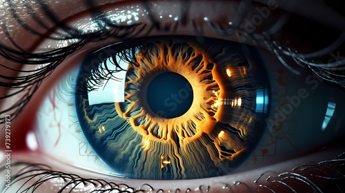 Human eye close-up  human eye close-up with virtual hologram elements