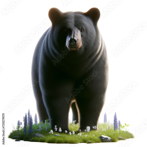 Black Bear.,The animal in a spring,Animal,PNG format,3D render isolated on a white background