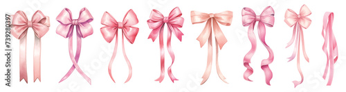 Watercolor vintage pink ribbons and bows Valentines day illustration