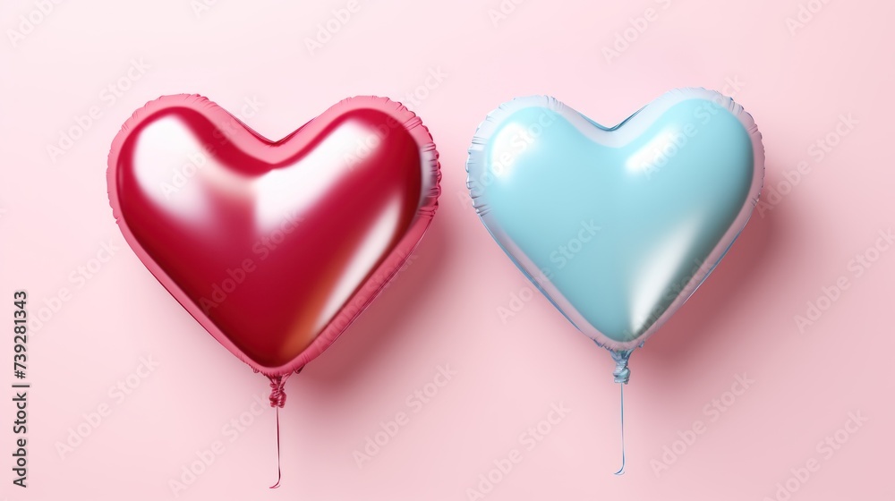Pink sparkling heart shaped helium balloons develop in the wind.Modern realistic illustration. For posters, postcards, banners, design elements, printing on fabric