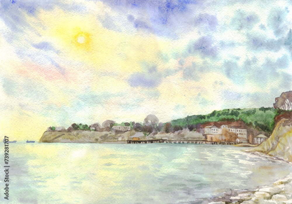 Fototapeta premium watercolor seascape bay