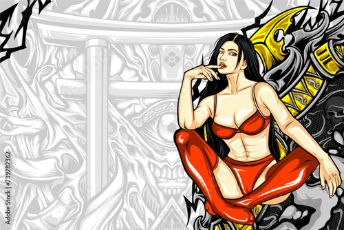 beautiful girl in action illustration